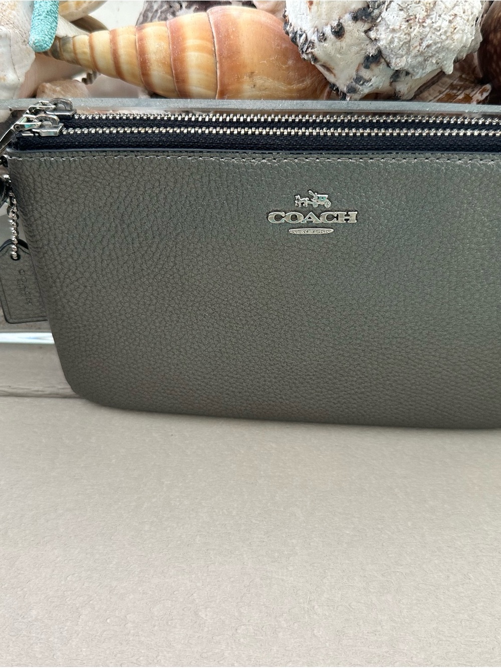 Coach Silver/Pewter Double Zip Wristlet/Wallet